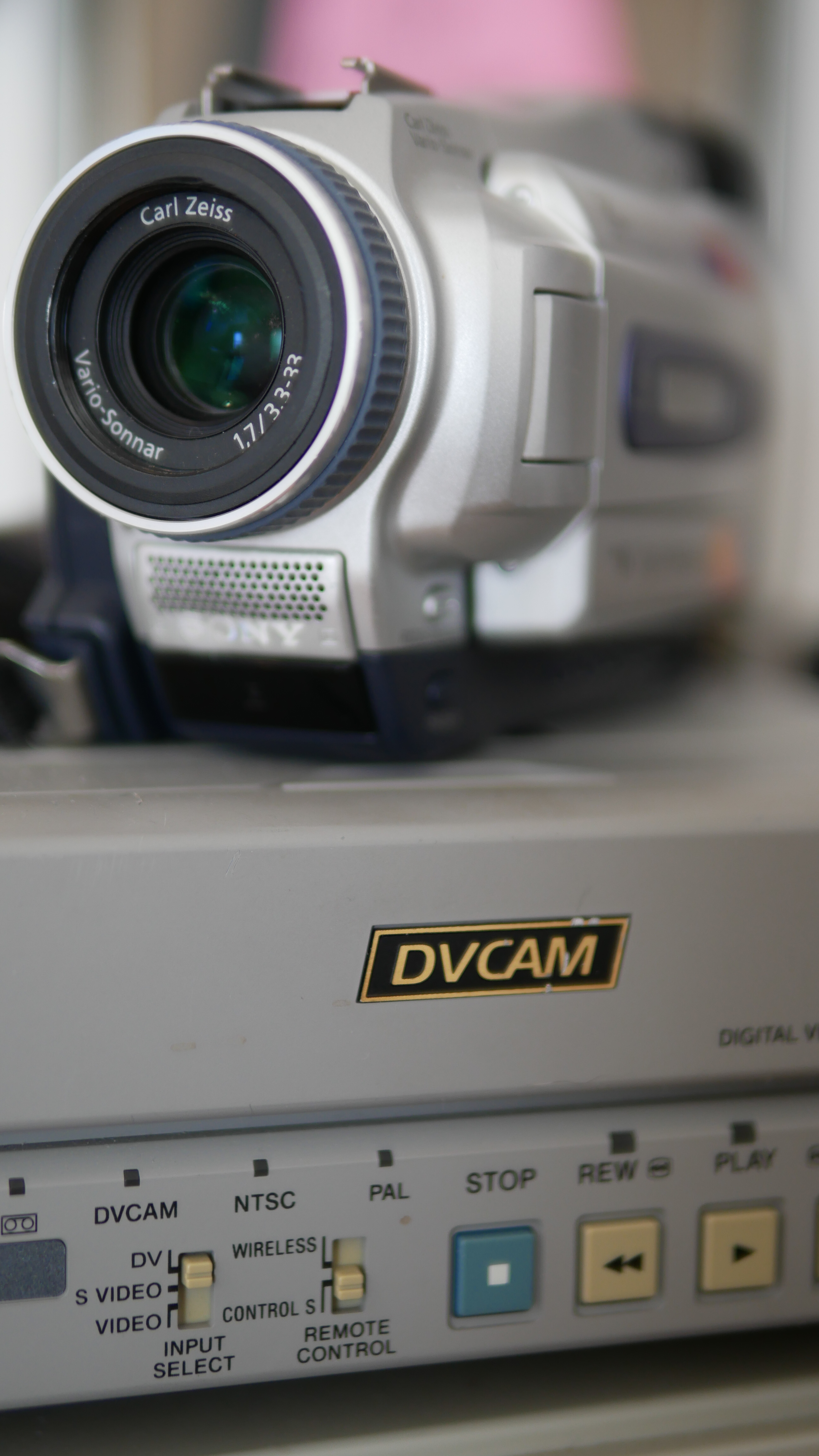Sony MiniDV camera on DVCAM deck